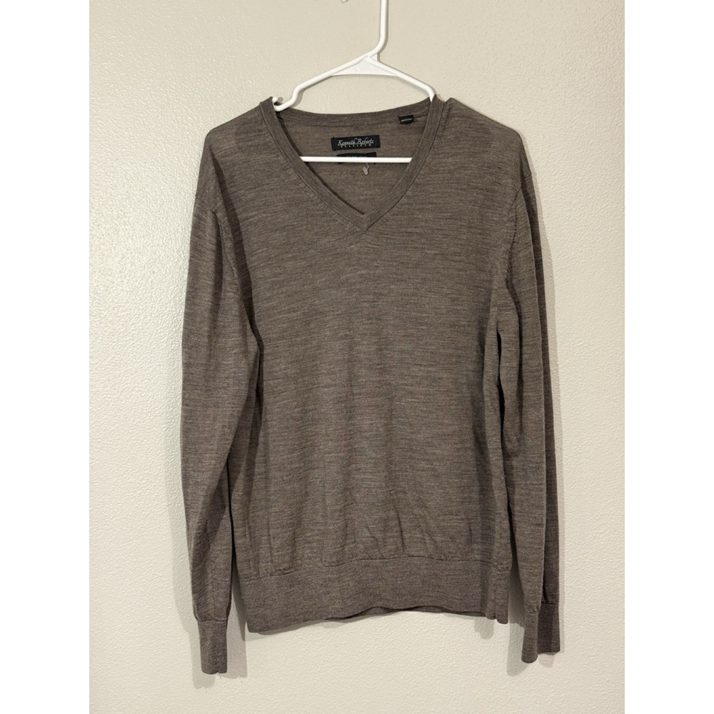 Kenneth Roberts Men’s Sweater V Neck Gray 100% Wool Slim Fit Size L Workwear